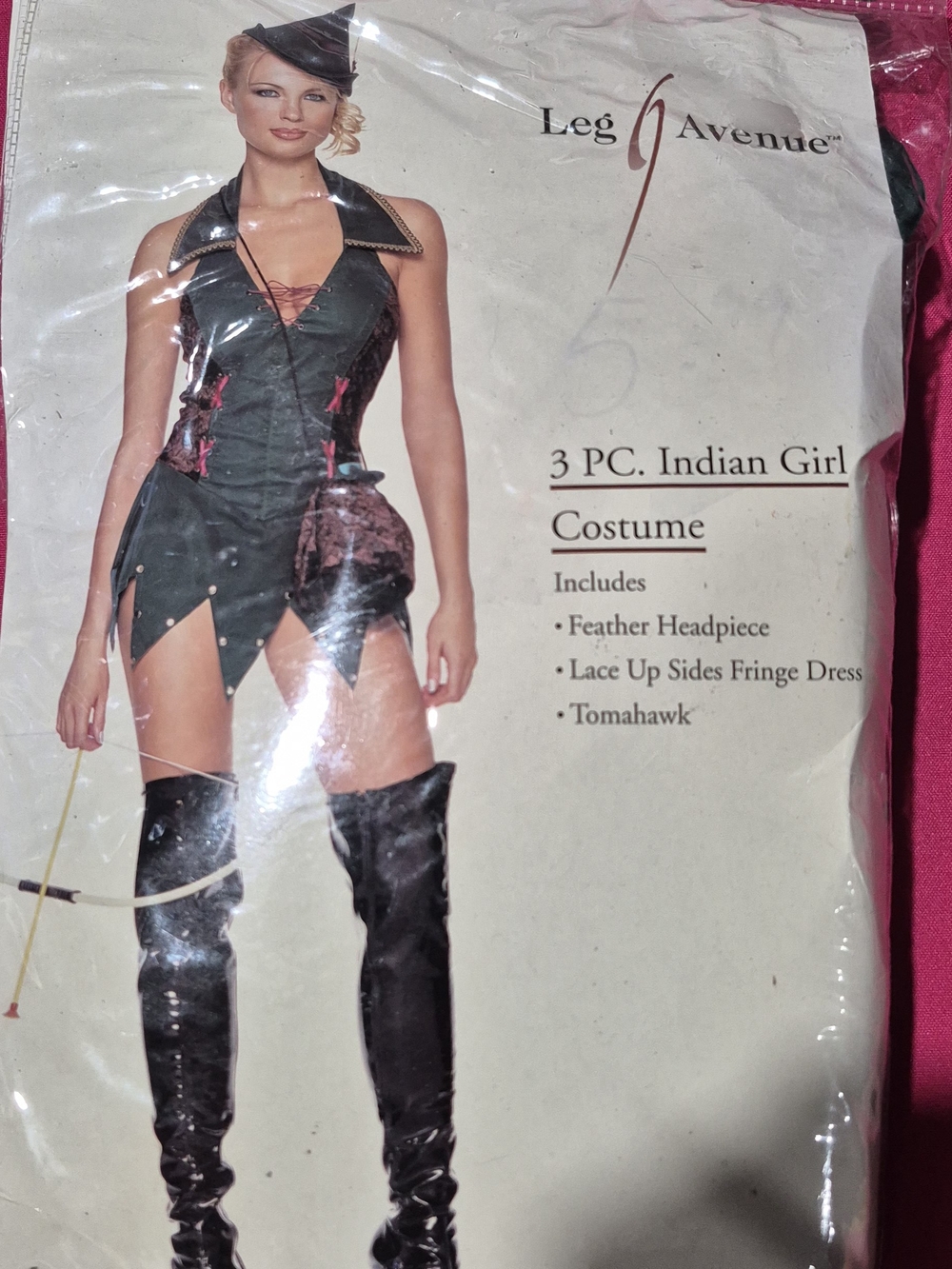 Leg Avenue Black and Pink Lace-Up Fringe Costume with Feather Headpiece